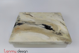 Cream rectangular lacquer box with hand-painted abstract
